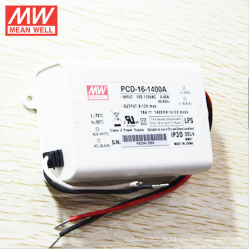 Mean Well LED Dimmable motorista 16W 1400mA AC Fase-corte escurecimento com função PFC IP30 UL CUL FCC CB CE PCD-16-1400B